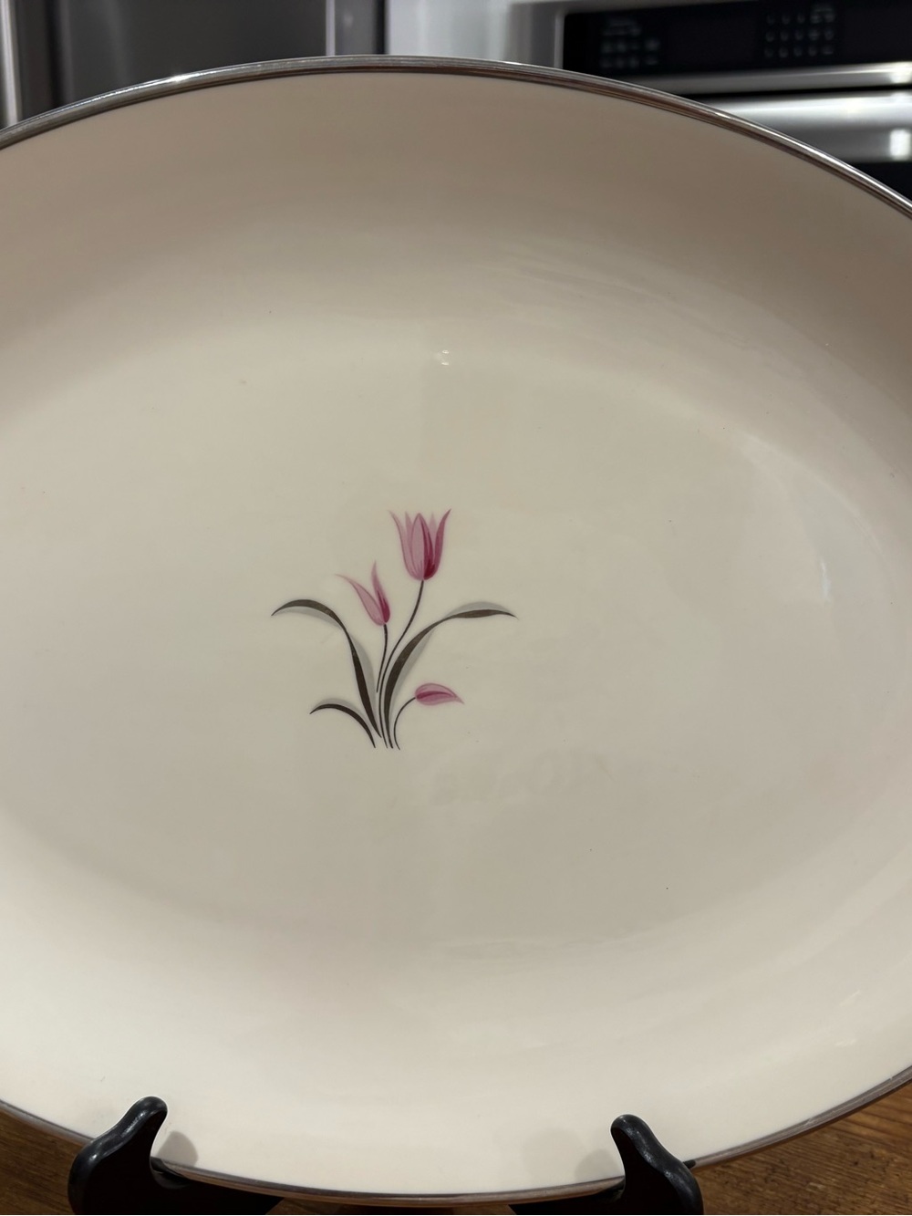 Vintage Franciscan Carmel Pattern Cream Platter with Pink Tulip Motif